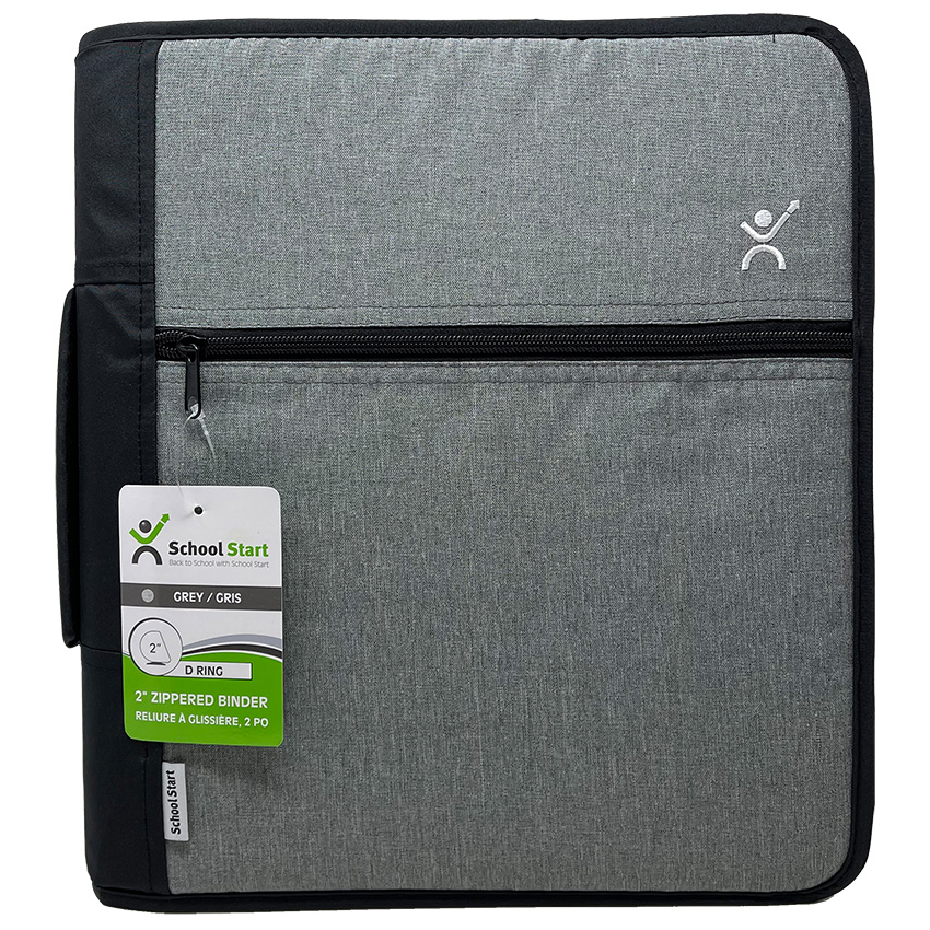 School Start Zippered Binder with Handle (2", Grey)